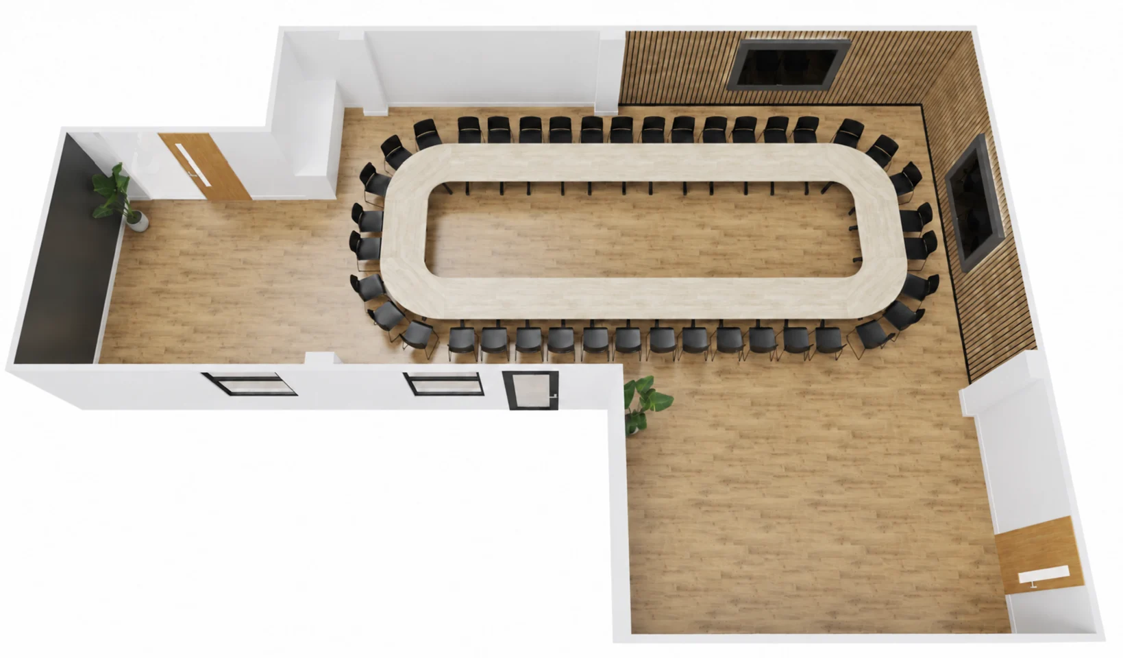 3D render of Pearl Suite in a boardroom layout