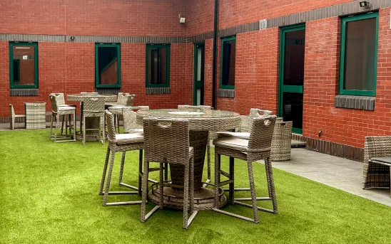 Courtyard seating area at Lambourne House