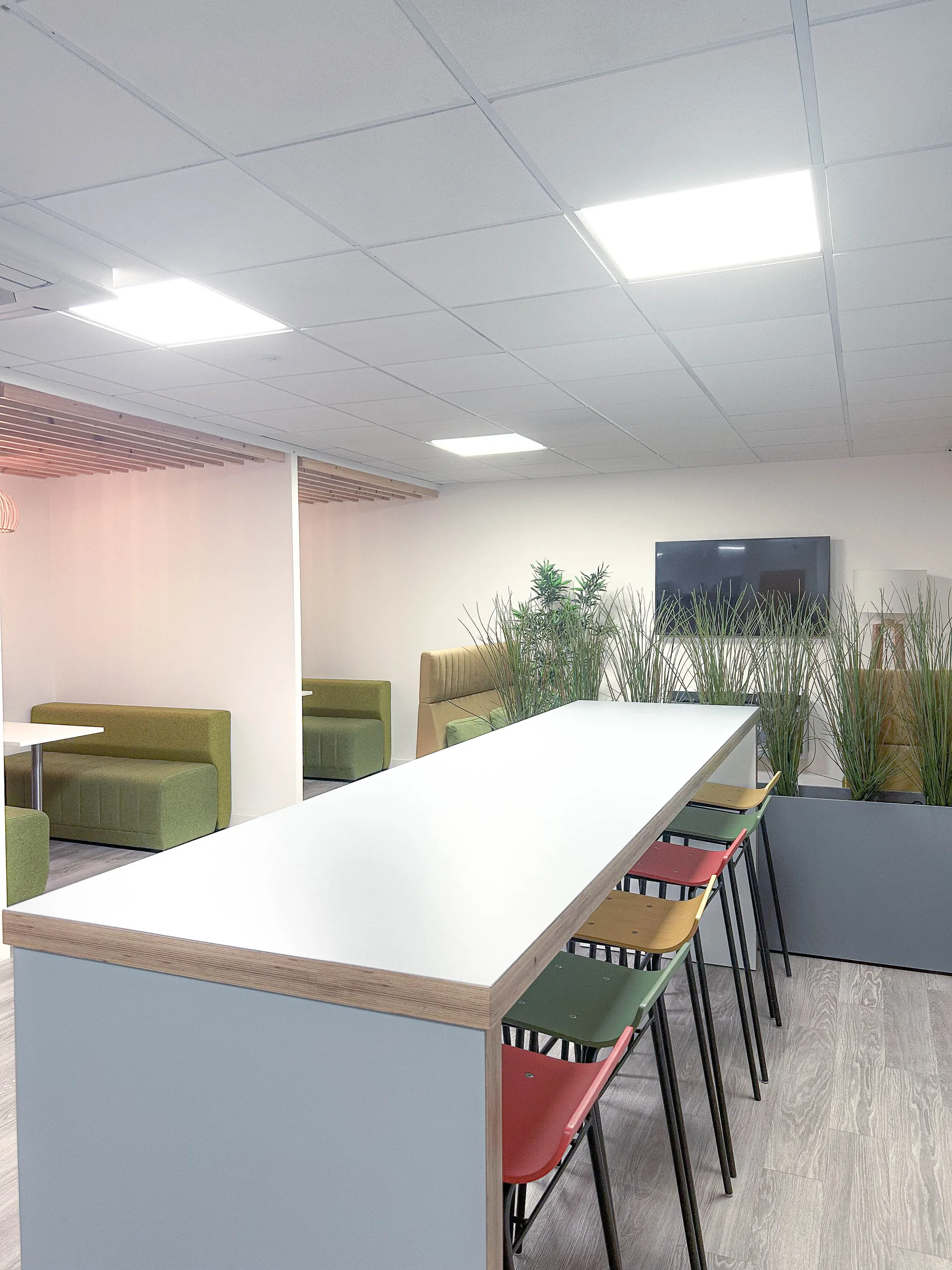 Shared workspace and breakout area at Lambourne House
