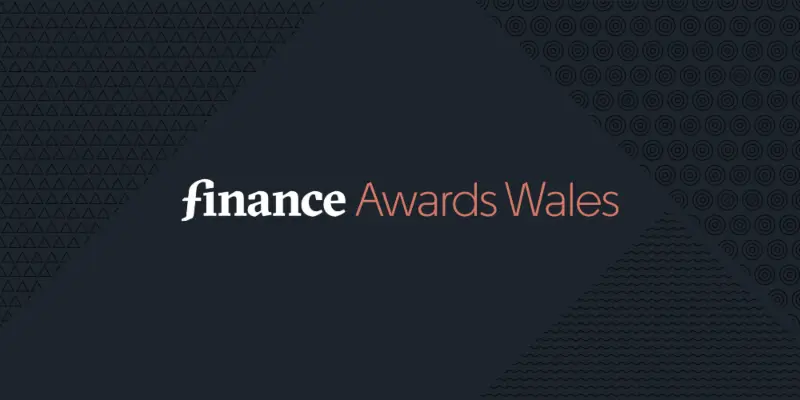 The words 'Finance Awards Wales' are placed over a textured black background.