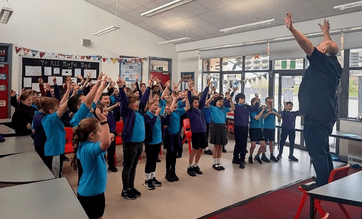 Class of children learning sign language