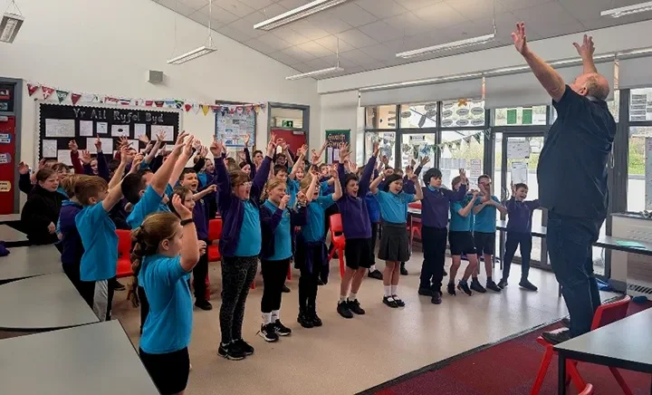 Class of children learning sign language